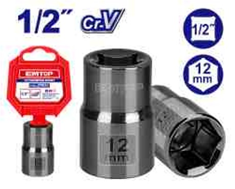 Professional 1/2" 6pt 12mm Hexagonal Socket Heat Treated - Black Nickel Plated 50BV30 Material Quality Tool Plastic Hanger Packed Precision